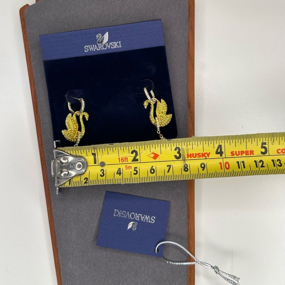 Swarovski Iconic Swan Drop Earrings | Yellow Crystal Gold-Tone | NIB - Picture 9 of 11